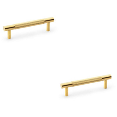 B&Q -  2 PackKnurled T Bar Door Pull HandleSatin Brass96mm Centres Premium Drawer