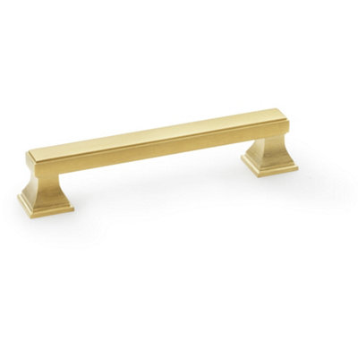 B&Q -  Chunky Square Pull HandleSatin Brass 128mm Centres Solid Brass Drawer Door