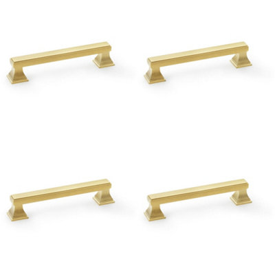 B&Q -  4 PackChunky Square Pull HandleSatin Brass 128mm Centres Solid Brass Drawer Door