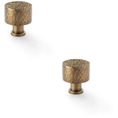 Loops 2 PackRound Hammered Door KnobAntique Brass 30mm Diameter Cupboard Pull Handle from B&Q