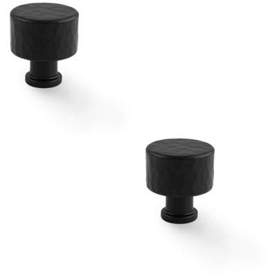Loops 2 PackRound Hammered Door KnobMatt Black 30mm Diameter Cupboard Cabinet Pull Handle from B&Q