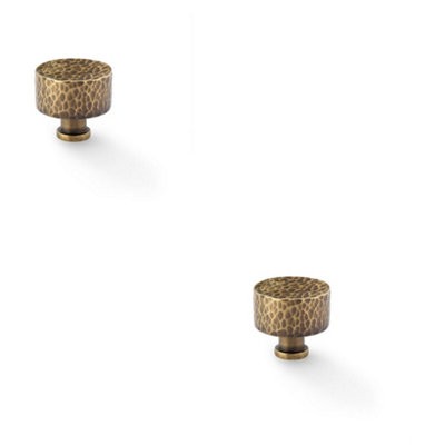 Loops 2 PackRound Hammered Door KnobAntique Brass 35mm Diameter Cupboard Pull Handle from B&Q