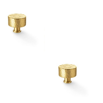 Loops 2 PackRound Hammered Door Knob Satin Brass 35mm Diameter Cupboard Cabinet Pull Handle from B&Q