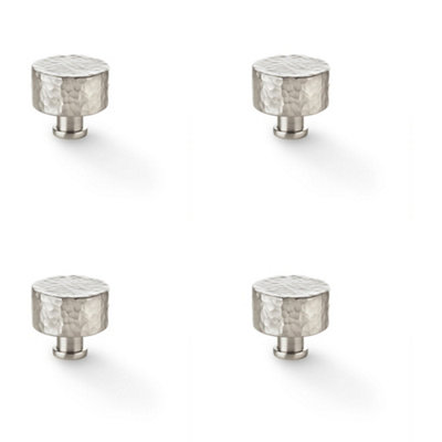 Loops 4 PackRound Hammered Door Knob Satin Nickel 35mm Diameter Cupboard Cabinet Pull Handle from B&Q
