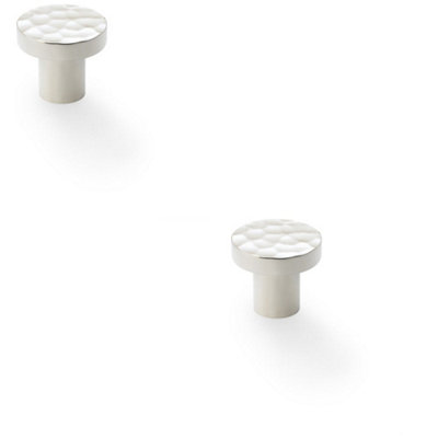 Loops 2 PackSlim Hammered Door Knob Polished Nickel 30mm Round Cupboard Cabinet Pull Handle from B&Q