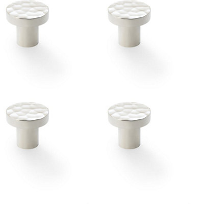 B&Q -  4 PackSlim Hammered Door Knob Polished Nickel 30mm Round Cupboard Cabinet Pull Handle