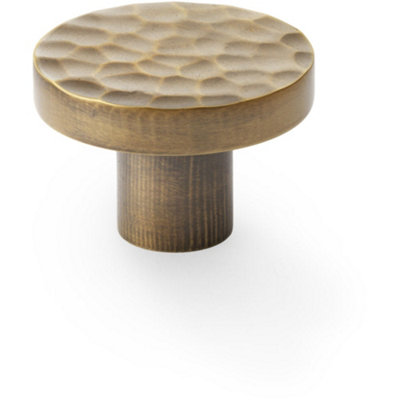 Loops Slim Hammered Door KnobAntique Brass 38mm Round Cupboard Cabinet Pull Handle from B&Q