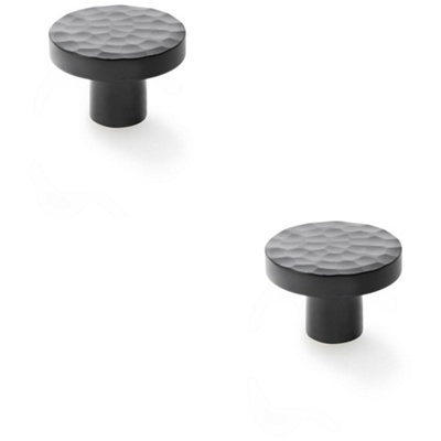 Loops 2 PackSlim Hammered Door KnobMatt Black 38mm Round Cupboard Cabinet Pull Handle from B&Q