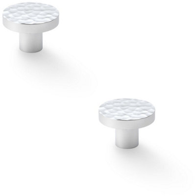 Loops 2 PackSlim Hammered Door Knob Polished Chrome 38mm Round Cupboard Cabinet Pull Handle from B&Q