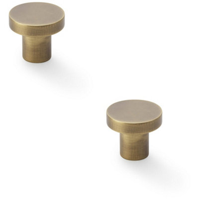 Loops 2 PackSlim Round Door KnobAntique Brass 30mm Modern Cupboard Cabinet Pull Handle from B&Q