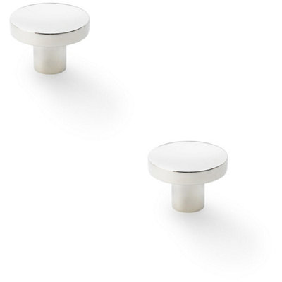 Loops 2 PackSlim Round Door KnobPolished Nickel 38mm Modern Cupboard Cabinet Pull Handle from B&Q