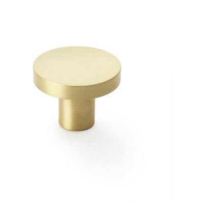 Loops Slim Round Door KnobSatin Brass 38mm Modern Cupboard Cabinet Pull Handle from B&Q