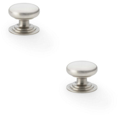Loops 2 PackStepped Round Door KnobSatin Nickel 32mm Classic Kitchen Cabinet Pull Handle from B&Q