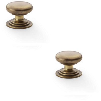 Loops 2 PackStepped Round Door KnobAntique Brass 38mm Classic Kitchen Cabinet Pull Handle from B&Q