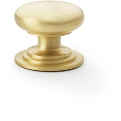 Loops Stepped Round Door KnobSatin Brass 38mm Classic Kitchen Cabinet Pull Handle from B&Q
