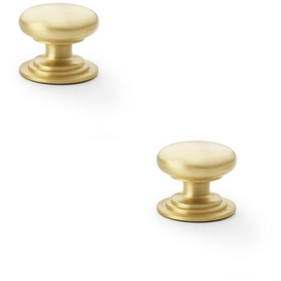 Loops 2 PackStepped Round Door KnobSatin Brass 38mm Classic Kitchen Cabinet Pull Handle from B&Q