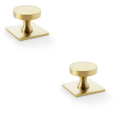 Loops 2 PackSlim Round Cabinet Door Knob & Matching BackplateSatin Brass 38mm Handle from B&Q