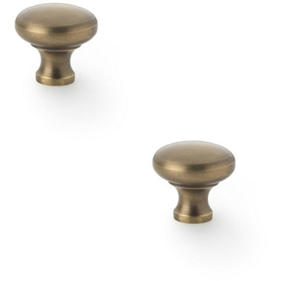 Loops 2 PackVictorian Round Door KnobAntique Brass 32mmKitchen Cabinet Pull Handle from B&Q
