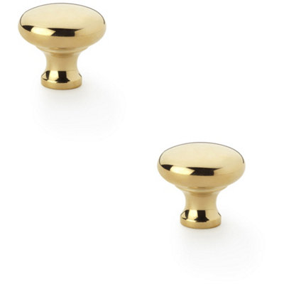 Loops 2 PackVictorian Round Door KnobPolished Brass 32mmKitchen Cabinet Pull Handle from B&Q