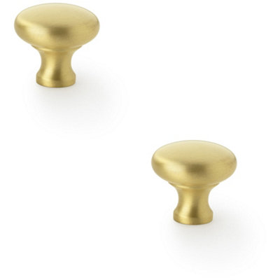 Loops 2 PackVictorian Round Door KnobSatin Brass 32mmKitchen Cabinet Pull Handle from B&Q