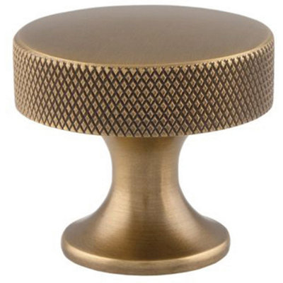 B&Q -  Knurled Flared Stem Cabinet Door Knob38mm Antique Brass Cupboard Pull Handle