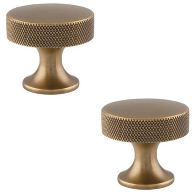 B&Q -  2 PackKnurled Flared Stem Cabinet Door Knob38mm Antique Brass Cupboard Pull Handle