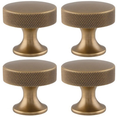 B&Q -  4 PackKnurled Flared Stem Cabinet Door Knob38mm Antique Brass Cupboard Pull Handle