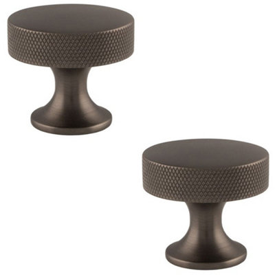 B&Q -  2 PackKnurled Flared Stem Cabinet Door Knob38mm Dark Bronze Cupboard Pull Handle