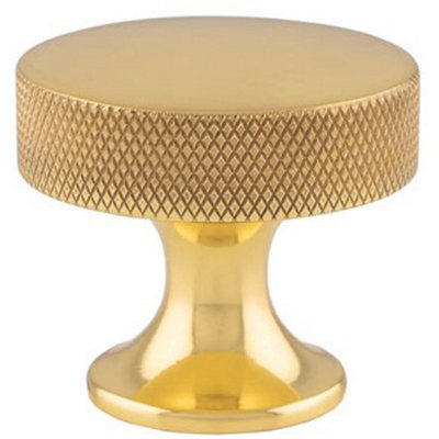 B&Q -  Knurled Flared Stem Cabinet Door Knob38mm Polished Brass Cupboard Pull Handle