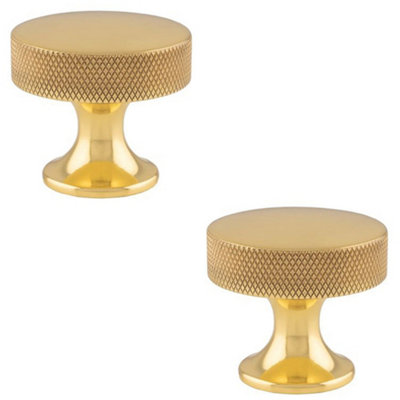B&Q -  2 PackKnurled Flared Stem Cabinet Door Knob38mm Polished Brass Cupboard Pull Handle
