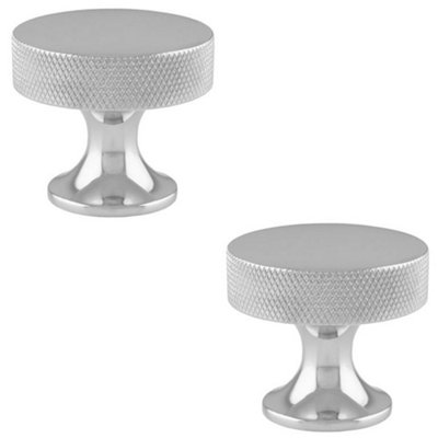 B&Q -  2 PackKnurled Flared Stem Cabinet Door Knob 38mm Polished Chrome Cupboard Pull Handle