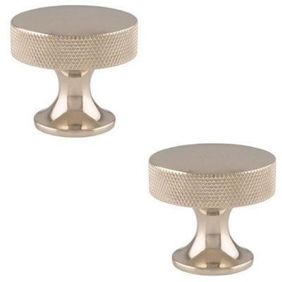 B&Q -  2 PackKnurled Flared Stem Cabinet Door Knob 38mm Polished Nickel Cupboard Pull Handle