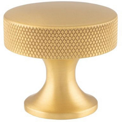 B&Q -  Knurled Flared Stem Cabinet Door Knob38mm Satin Brass Cupboard Pull Handle