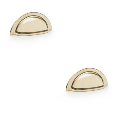 B&Q -  2 PackRidged Cup HandlePolished Brass76mm Centres Solid Brass Shaker Drawer Pull