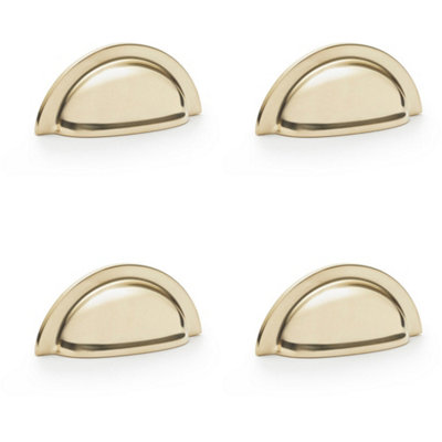 B&Q -  4 PackRidged Cup HandlePolished Brass76mm Centres Solid Brass Shaker Drawer Pull