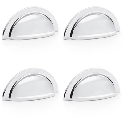 B&Q -  4 PackRidged Cup HandlePolished Chrome 76mm Centres Solid Brass Shaker Drawer Pull