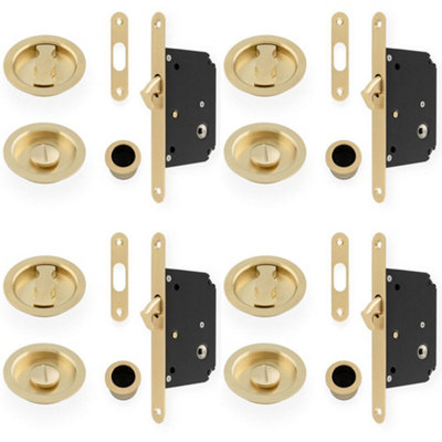 Loops 4 PackSliding Pocket Door Lock & Latch SetSatin Brass Rounded Forend Finger Pull