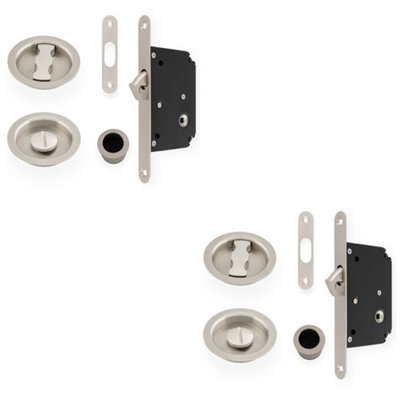 Loops 2 PackSliding Pocket Door Lock & Latch SetSatin Nickel Rounded Forend Finger Pull