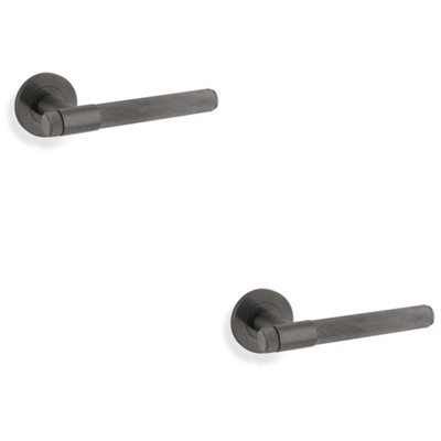 Loops 2 PackSolid Brass Knurled Door Handle SetDark Bronze Bar Lever On Round Rose