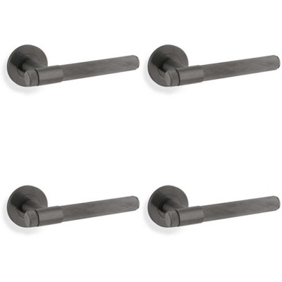 Loops 4 PackSolid Brass Knurled Door Handle SetDark Bronze Bar Lever On Round Rose