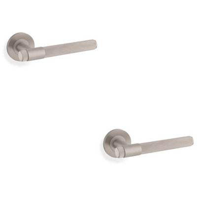 Loops 2 PackSolid Brass Knurled Door Handle SetSatin Nickel Bar Lever On Round Rose