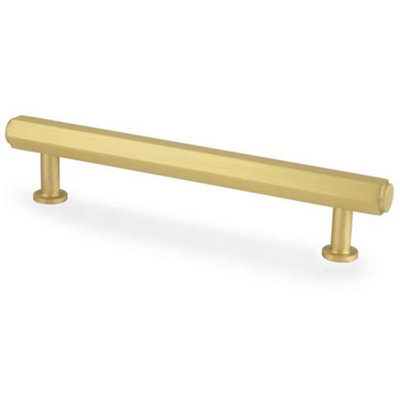 Loops Industrial Hex T Bar Pull HandleSatin Brass 128mm Centres Kitchen Cabinet from B&Q