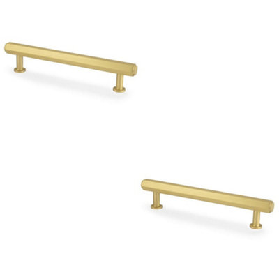 Loops 2 PackIndustrial Hex T Bar Pull HandleSatin Brass 128mm Centres Kitchen Cabinet from B&Q