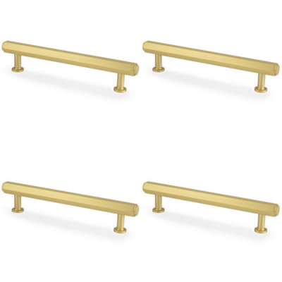 Loops 4 PackIndustrial Hex T Bar Pull HandleSatin Brass 128mm Centres Kitchen Cabinet from B&Q