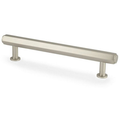 Loops Industrial Hex T Bar Pull HandleSatin Nickel 128mm Centres Kitchen Cabinet from B&Q