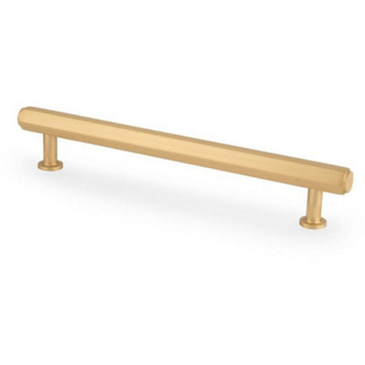Loops Industrial Hex T Bar Pull HandleSatin Brass 160mm Centres Kitchen Cabinet from B&Q
