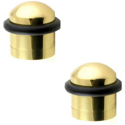 Loops 2 PackRubber Tip Dome Top Floor Mounted DoorstopPolished Brass 38mm Dia Round Door from B&Q