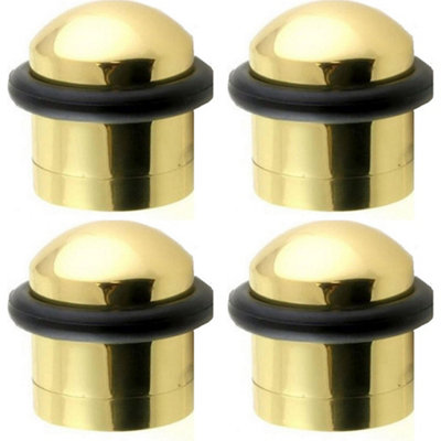 Loops 4 PackRubber Tip Dome Top Floor Mounted DoorstopPolished Brass 38mm Dia Round Door from B&Q