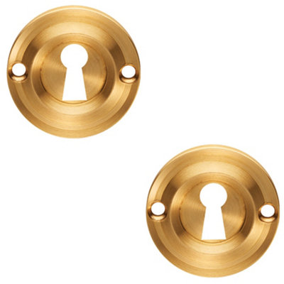 Loops 2 PackRound Standard Lock Profile EscutcheonSatin Brass42mm Door Key Plate from B&Q