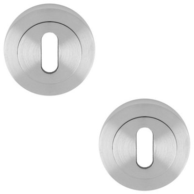 Loops 2 PackScrewless Round Euro Profile EscutcheonSatin Chrome 50mm Key Door Plate from B&Q